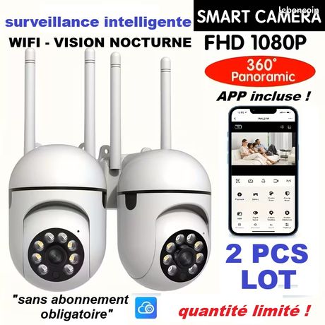 Caméra Surveillance WiFi Intérieur 1080P, Camera IP 360 ° Pan-Tilt Compatible Alexa Google Home