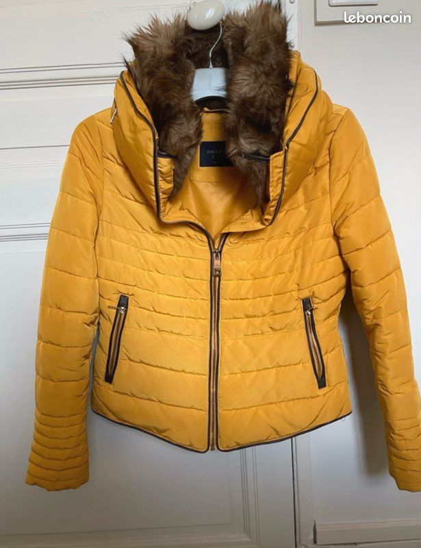 Doudoune courte jaune fourrure capuche Zara Taille M (image 1)