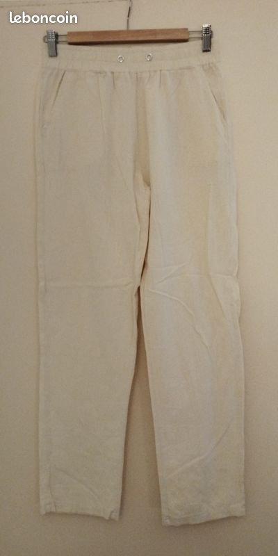 Pantalon en lin crème femme taille S (image 1)