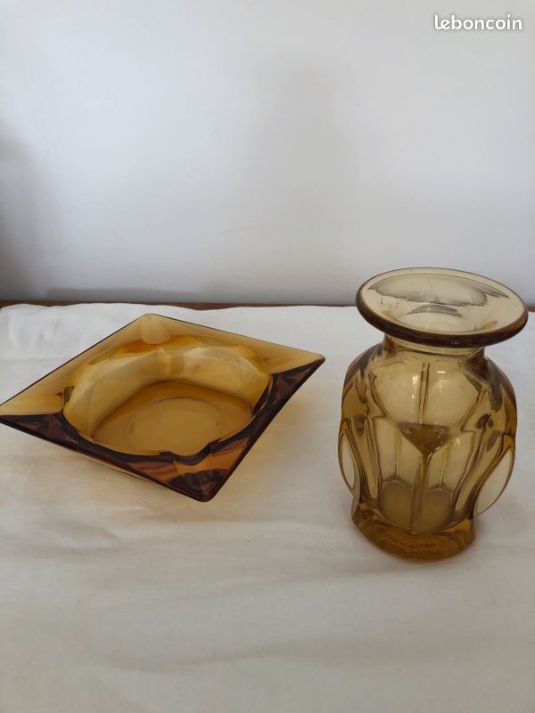 Petit vase et cendrier en verre fumé ambre (image 1)