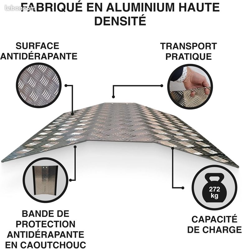 Rampe Seuil Aluminium WORHAN TR87 - Réglable 5-15cm, 300kg, Antidérapante