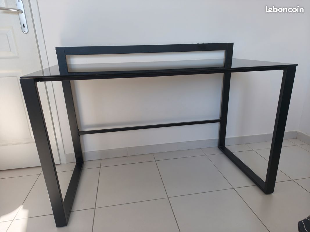 Bureau industriel verre trempé noir – Très bon état (image 4)