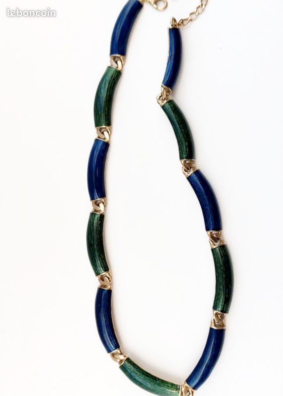 Collier Vintage Maille XXL Multicolore - Bleu, Violet, Vert, Or, Argent - 44x2,2 Cm - Occasion