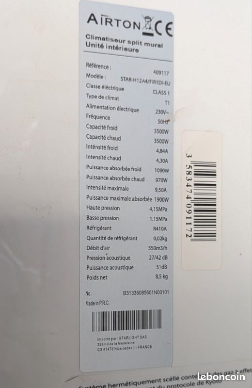 Climatisation monosplit Airton 3500W (image 4)