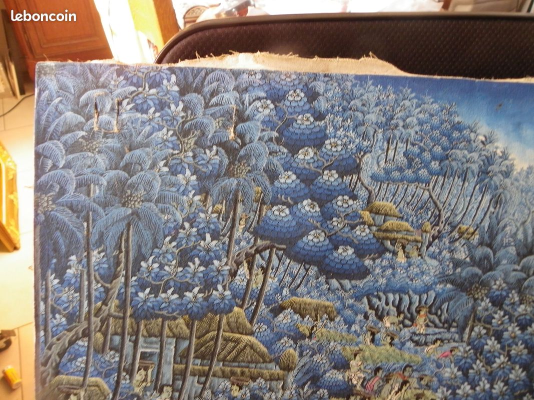 Peinture toile Balinoise signature à voir vintage 60 x 40 cm (image 3)