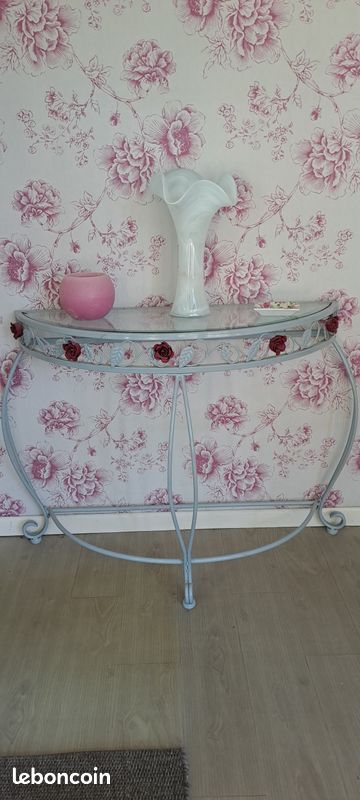 Table demi lune métal et verre (image 1)
