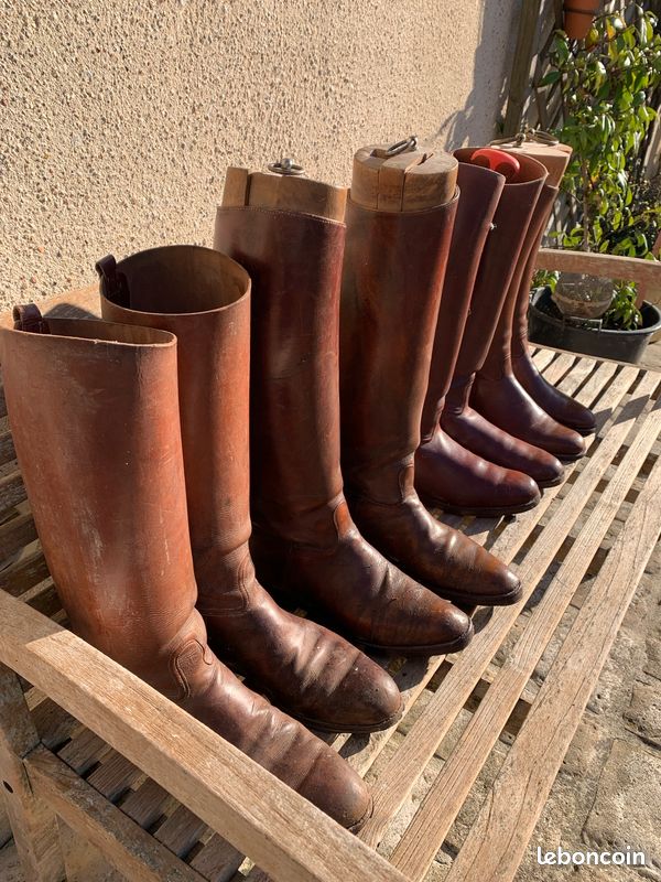 Bottes D'équitation Anciennes En Cuir Marron – Avec Arbres – Fabriquées UK