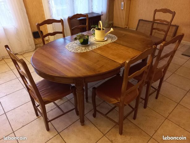 Table Vintage Ronde/ovale Avec Rallonge - 140 Cm (105 Cm Sans), 6 Places, Excellent état