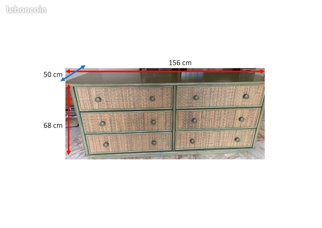 Commode en rotin 6 tiroirs vintage (image 4)