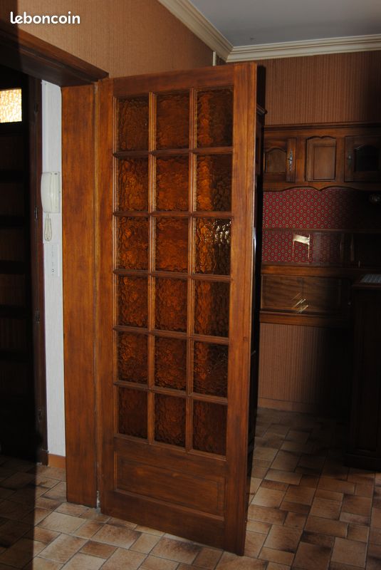 Portes Intérieures BOIS MASSIF et Verre Ambré Vintage (1 Simple + 1 Double) (image 5)