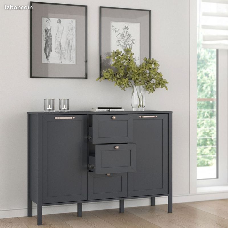 Buffet anthracite 3 tiroirs 2 placards Buffet de salon Buffet salle à manger Buffet moderne (image 1)