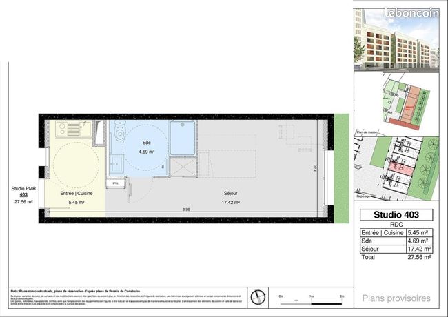 Studio 1 pièce 27 m² — 2