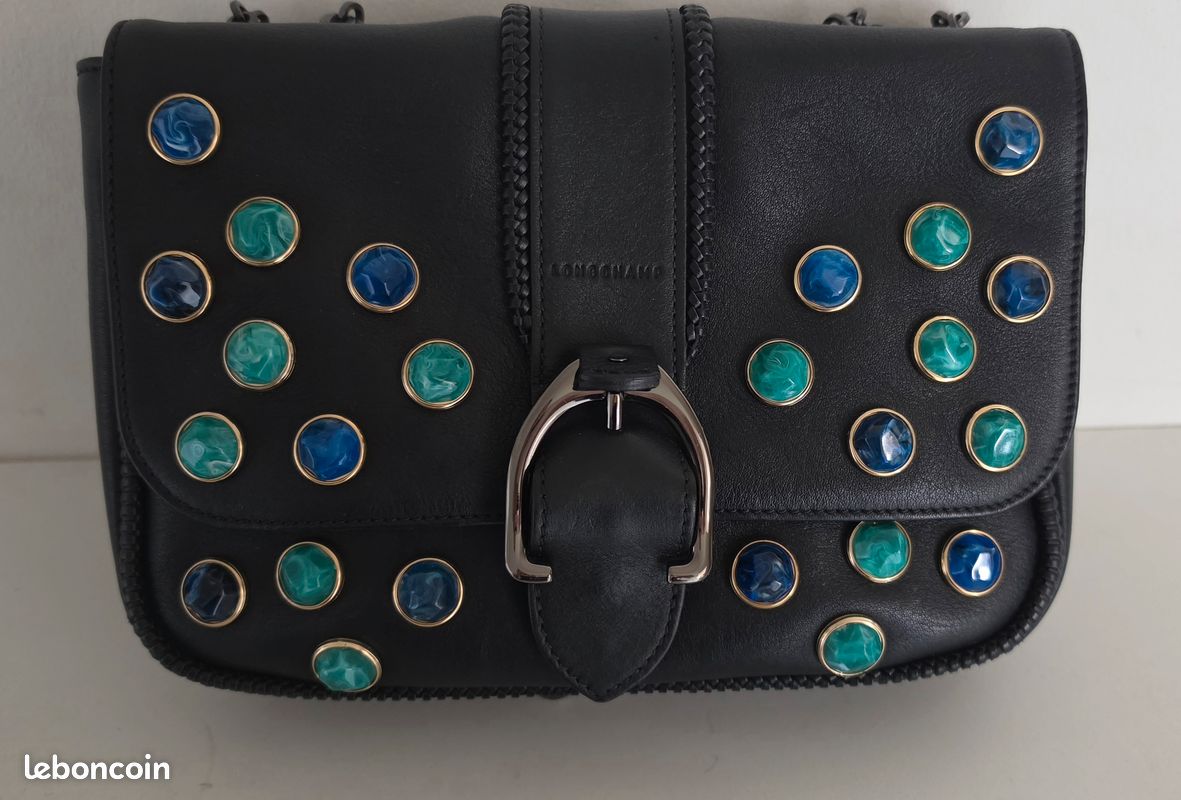 Sac Amazone de Longchamp en cuir avec pierres 3D rondes vert et bleu (image 1)
