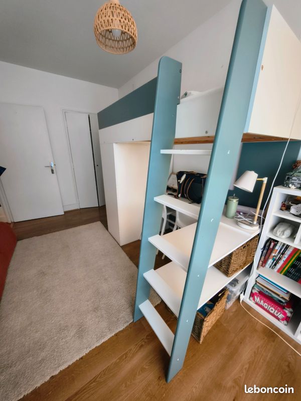 Lit mezzanine avec bureau et armoire (image 2)