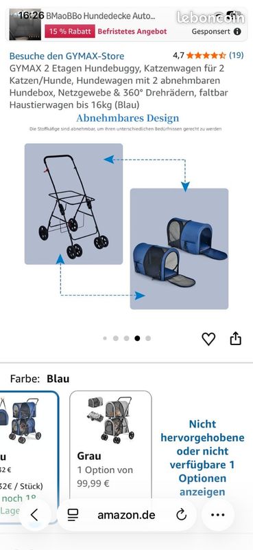 Pousette pour chien ou chat deux étages (image 6)