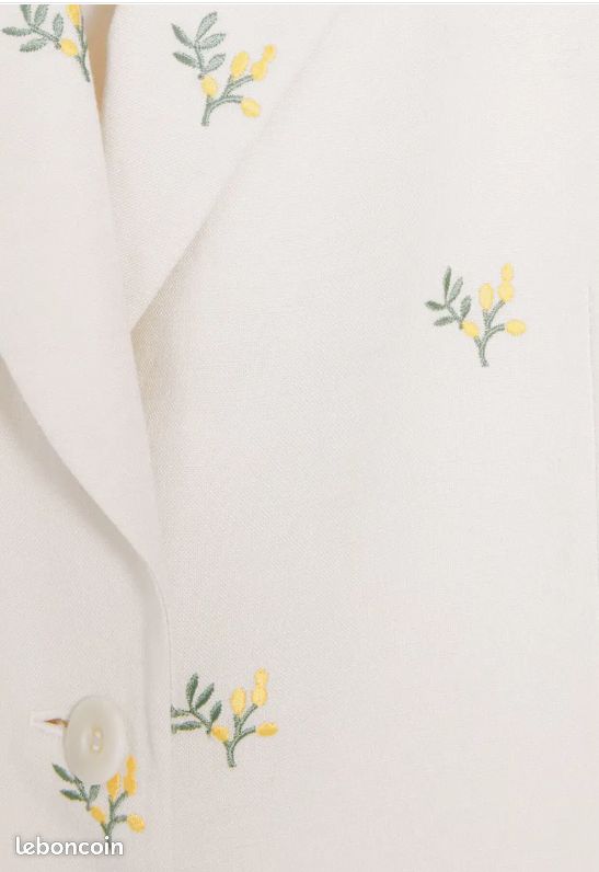 Blazer en lin mélangé avec broderie Femme, Blanc | Milano