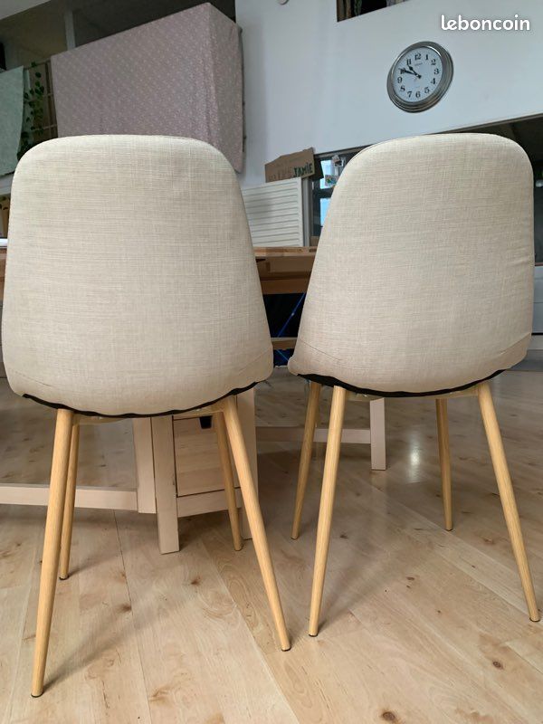 2 Chaises style scandinave en tissu beige (image 2)