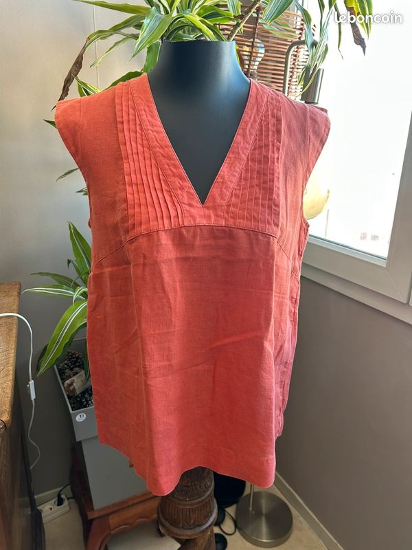 Blouse Caroll corail plissée sans manches taille 38 excellent état vintage chic (image 1)