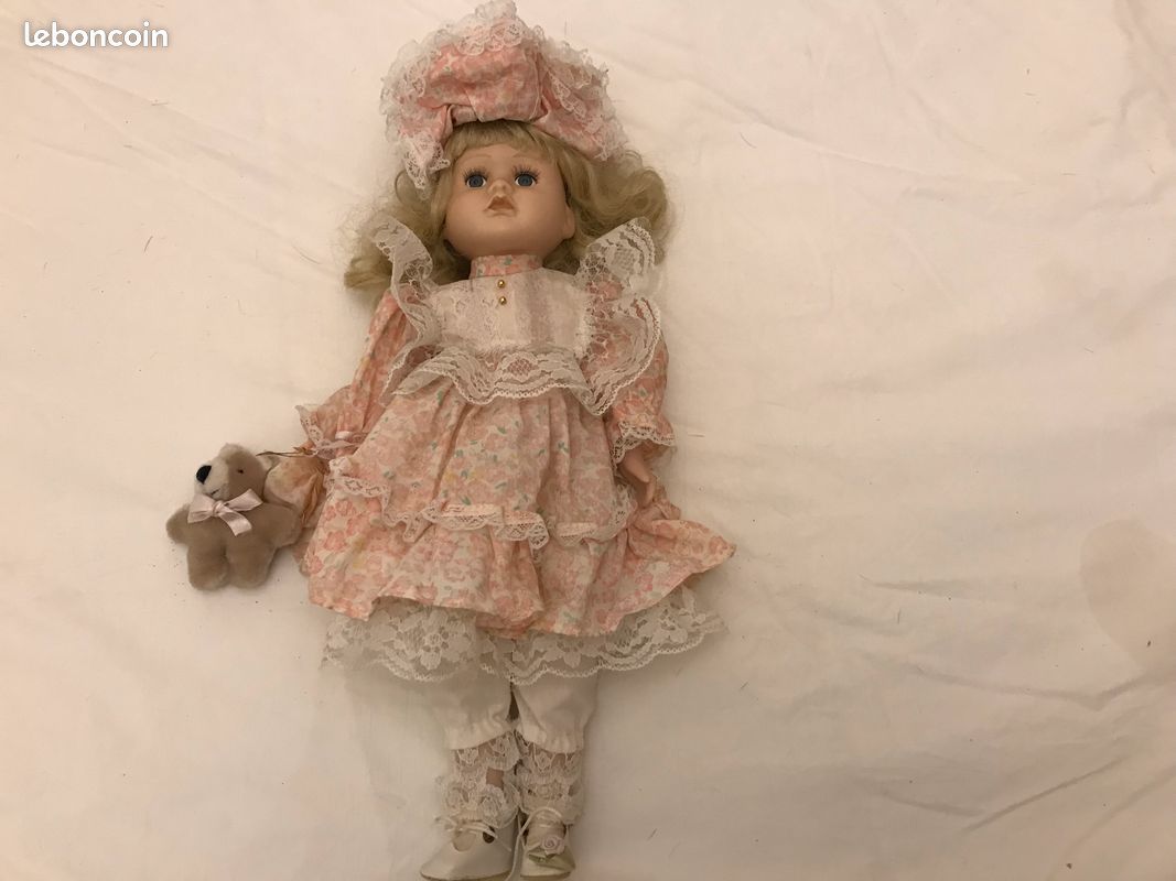 Poupée Porcelaine 60 Cm - Jolie Robe Ancienne - Excellent état