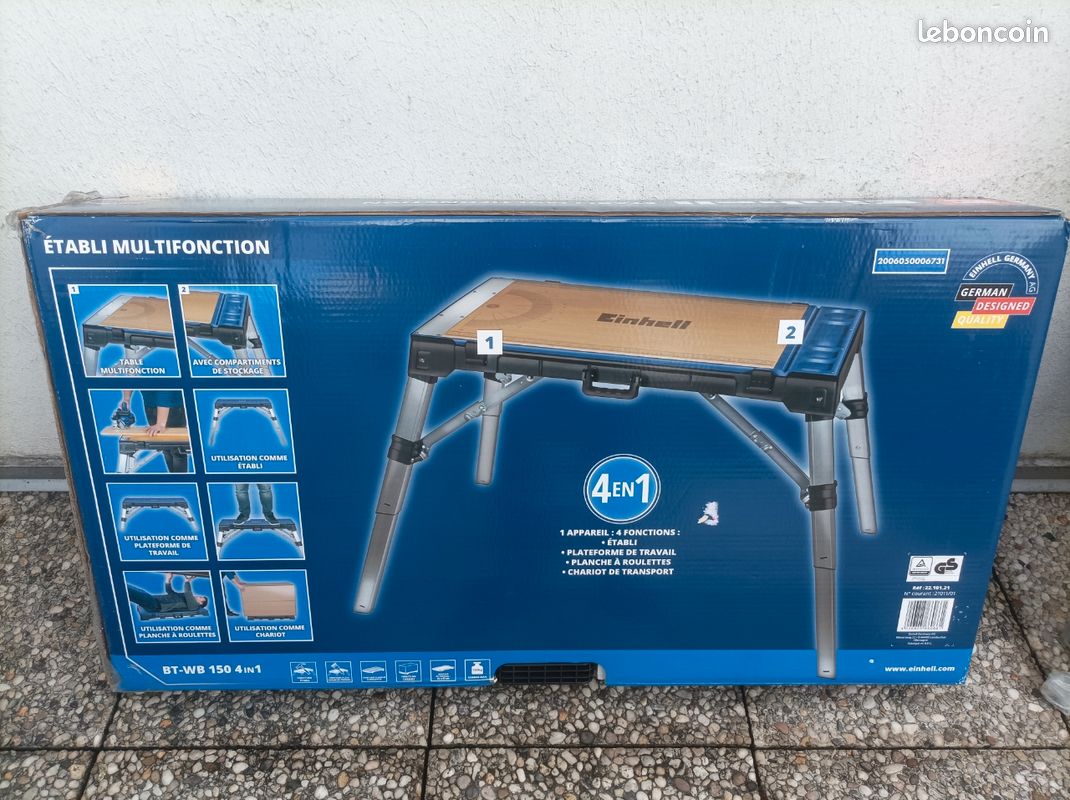 Banc De Travail Einhell WB50 – Pliable, Noir, Capacité 50 Kg, Hauteur 785 Mm