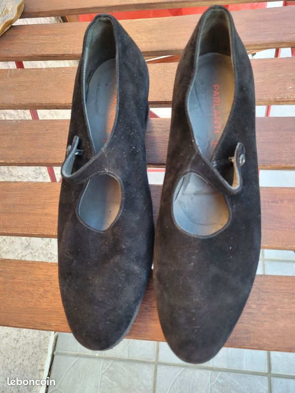 Chaussure femme 38 1/2 noire neuve Parlanti (italie) cuir peau velours beau modèle élégant (image 1)