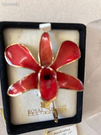 Broche Orchidée Plaquée Or - Bijou De Créateur - Occasion