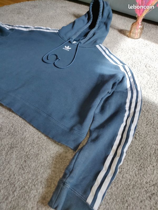 Sweat a capuche crop top femme, hoodie vintage Adidas Femme