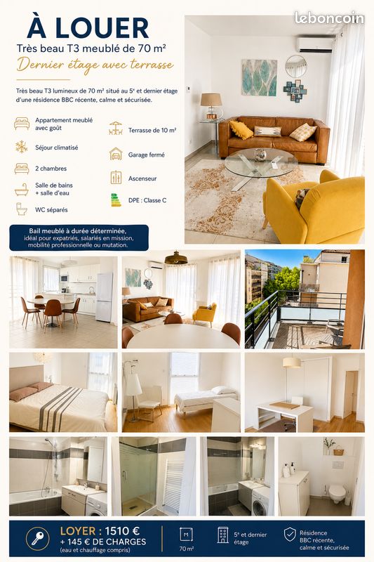 Appartement 3 pièces 70 m² · à Lyon · 70 m² · 1 655 €
