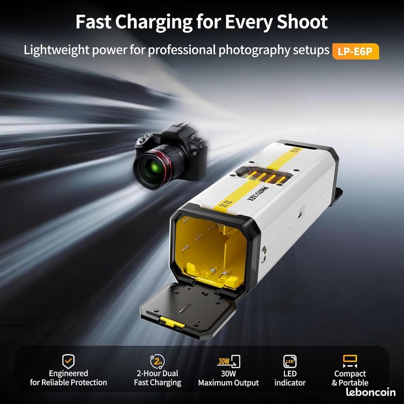 LP-E6P Chargeur de Batterie pour Canon, BB 4 Chargeur 4-Fentes avec Port de Charge Rapide USB-C 60W, Compatible avec Canon EOS R5 Mark II/R6 Mark II/R5/R6/R7/5D Mark II/5D Mark IV/60D/70D (image 3)