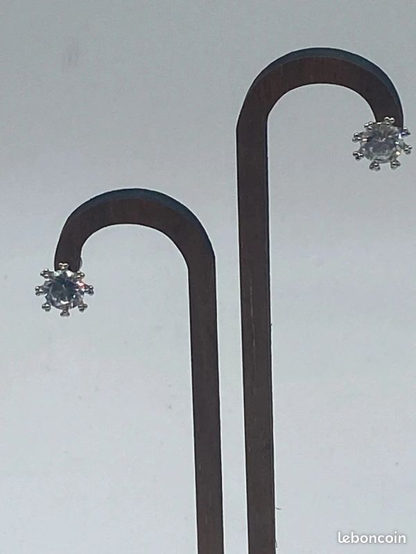 Boucles d’oreilles clous style solitaire – zircon brillant & métal argenté (image 1)