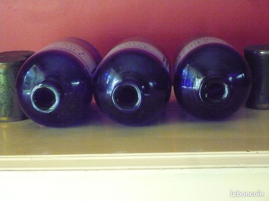 POTS DE PHARMACIE ANCIENS, en verre, ensemble de 3 pots, fin XIX ème (image 3)