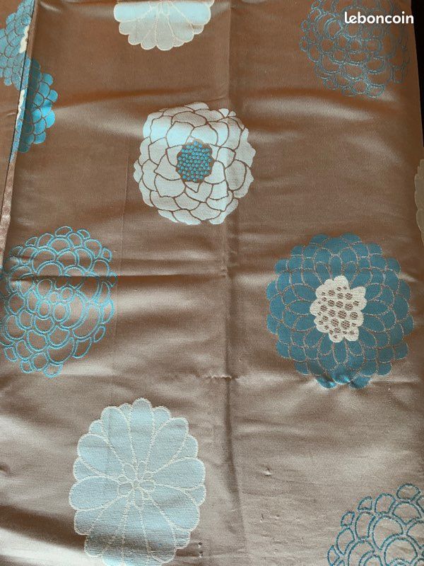 Lot de rideaux MADURA Gris / Taupe & Fleurs bleues turquoise (image 6)