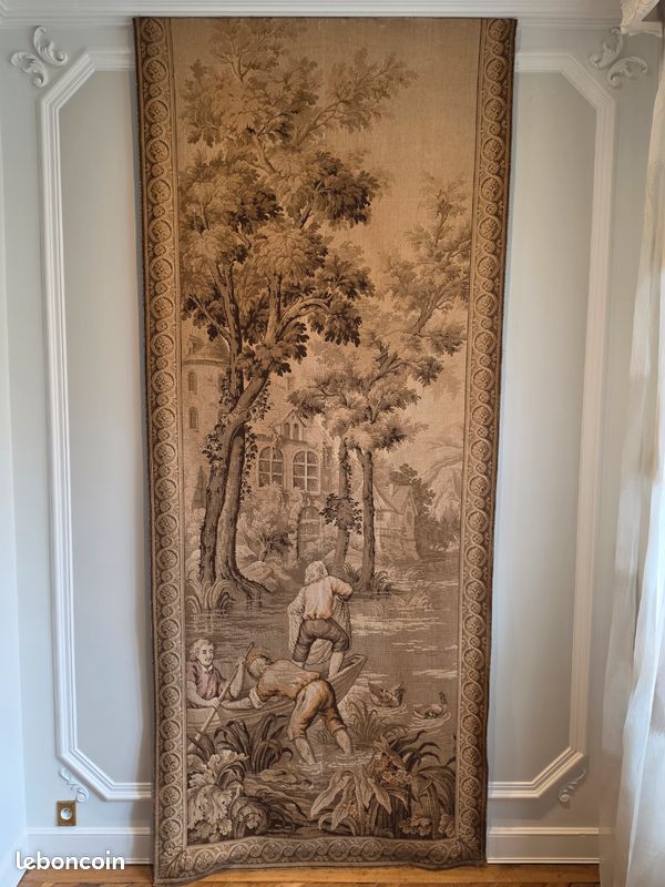 Grande Tapisserie Murale Française Vintage - Chasse Médiévale - 100% Coton - Décor Maison Rétro