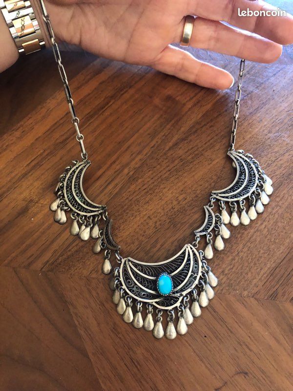 Collier Parure Oriental En Argent - Bijou Ethnique Vintage, Occasion