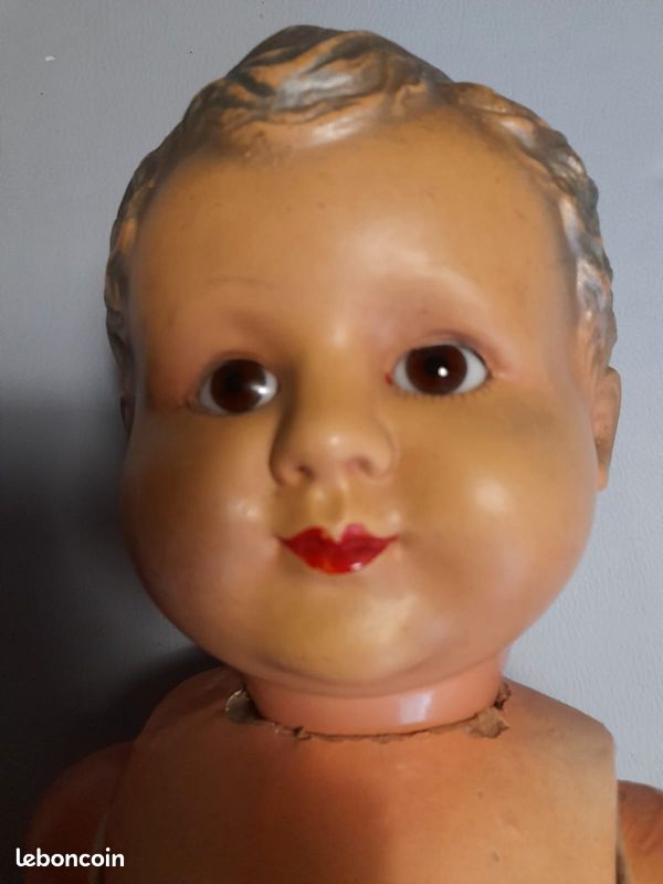Poupée Ancienne Poupard En Papier Mâché, Objet De Curiosité