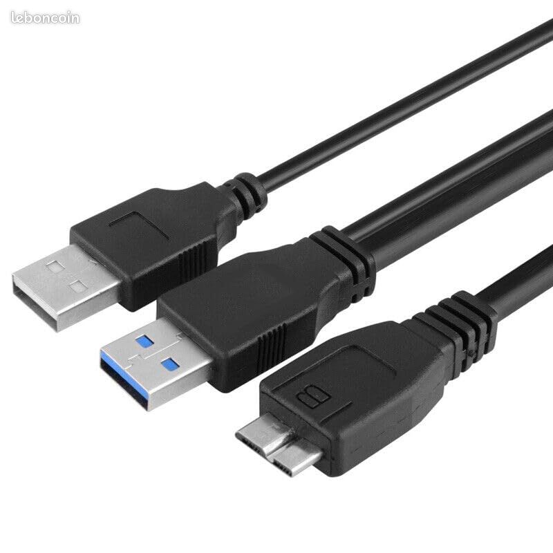 PAXO Câble USB C Vers Micro B 3.1 – 3 Mètres, Gaine Tissu, 5Gbit/s – Pour Disque Dur Externe, HDD