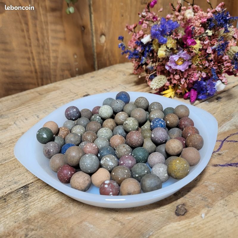 LOT De Billes Anciennes En Terre Cuite – Vintage France – Période 1930-1950 (très Bon état)