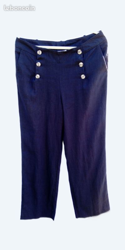 Pantalon en lin bleu marine (image 1)