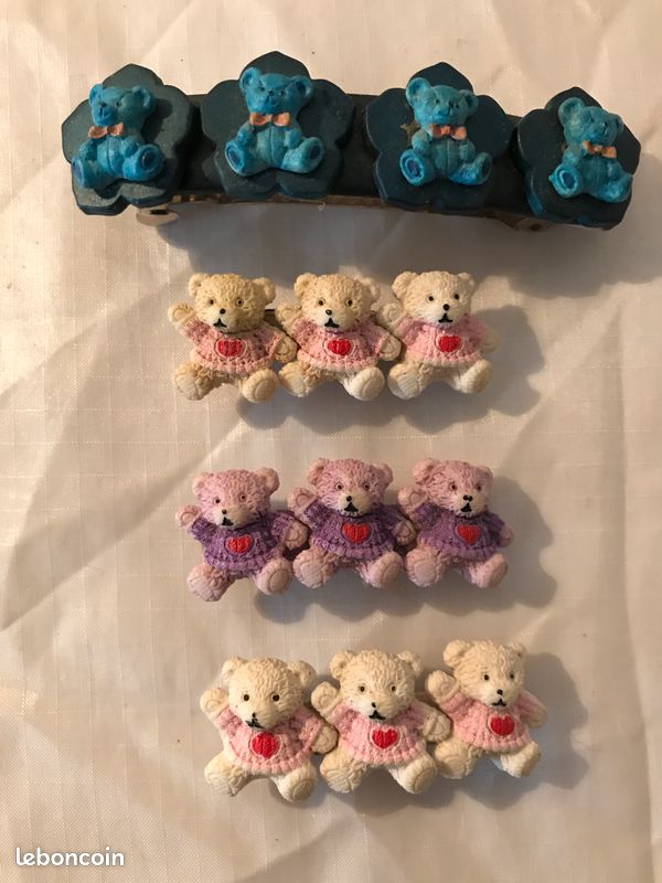 4 barrettes ourson en cuir et en résine (image 1)
