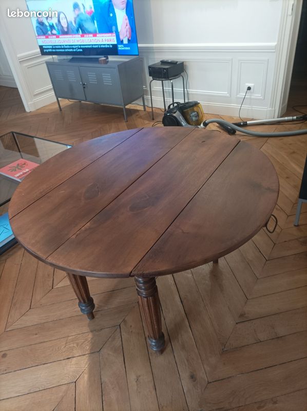 Table ronde ancienne d’époque Louis-Philippe – À abattants (image 5)