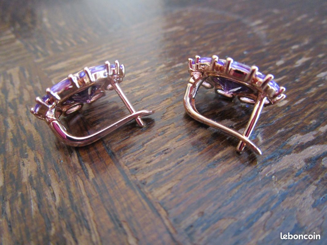 Boucles D'oreilles Anciennes En Or Rose 18 Carats Serties De Spinelles - Occasion