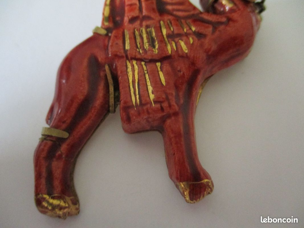 Broche Ancienne Cavalier Chinois En Nacre Et Laiton émaillé - Fin XIXe, Début XXe Siècle