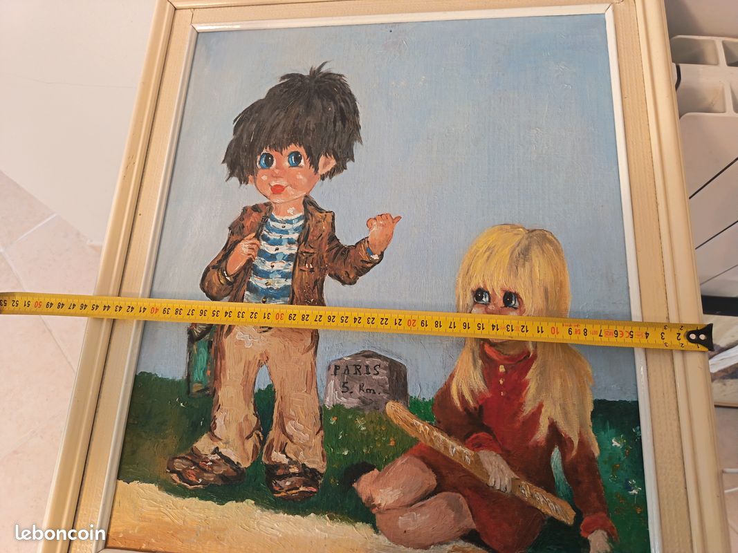 Tableau Vintage "Enfants Poulbot" – Peinture sur toile signée Claude (image 8)