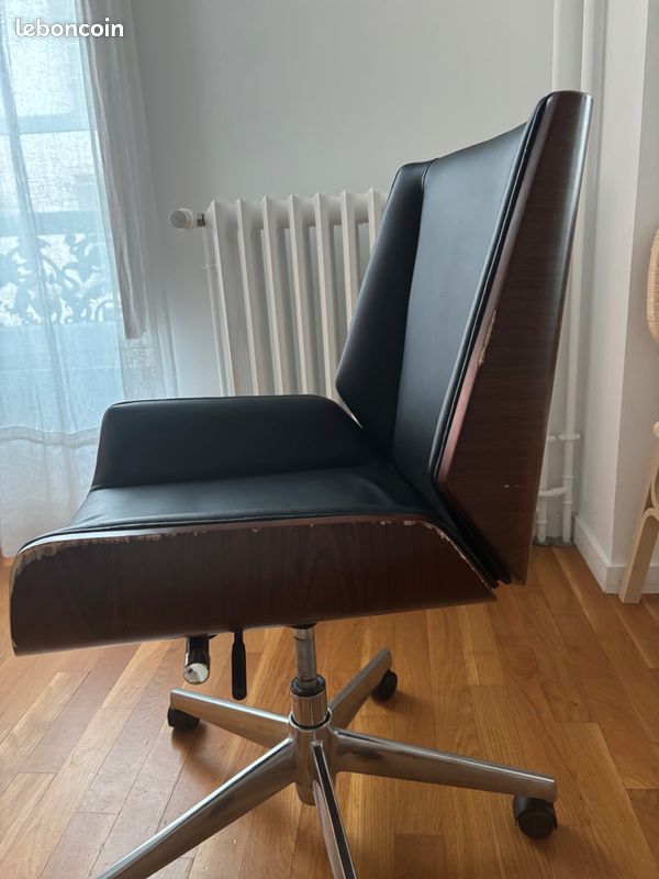 Chaise de bureau Miliboo CURVED, noir et noyer (image 3)