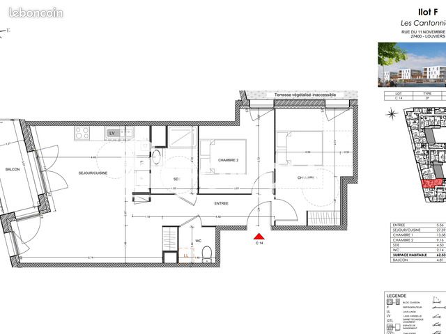 Appartement 3 pièces 62 m² · à Louviers · 62 m² · 725 €/mois