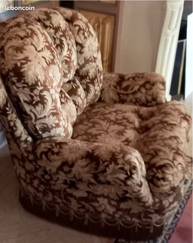 Canapé vintage années 70/80 velours + 2 fauteuils – convertible – très bon état (image 7)