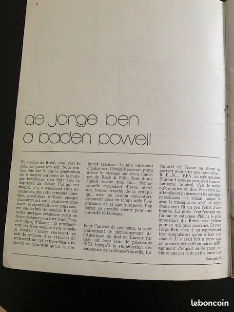 Collection ROCK & FOLK CHAPPEll -Guitare brésilienne Baden Powell / Jorge Ben © 1975 (image 4)