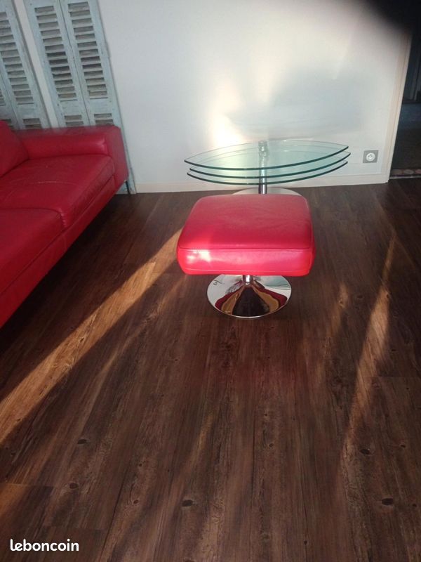 Salon cuir rouge XXL Maison - canapé + fauteuil + 2 poufs - design (image 8)