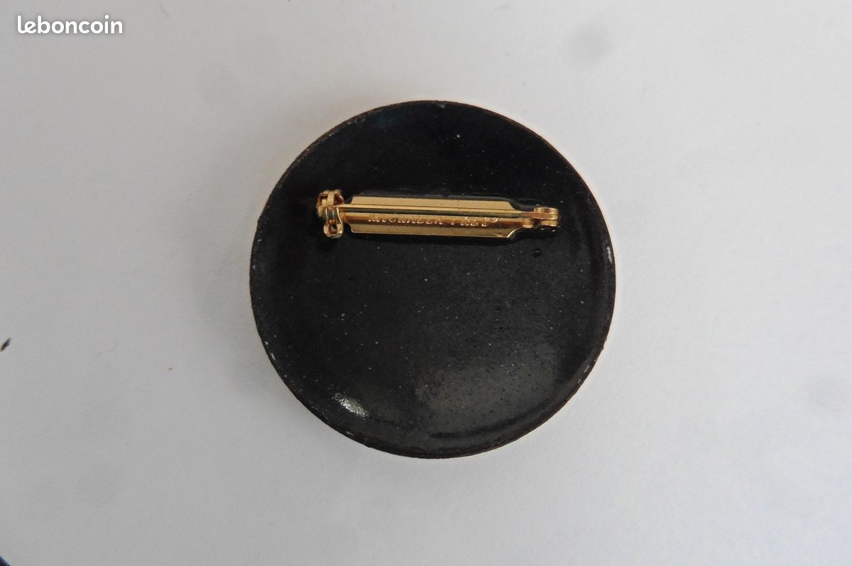 Broche Vintage Signée Michaela Frey - Style Art Nouveau émail Noir Et Or