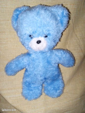Peluche Ourson Boulgom – Bleu Et Blanc – Made In France – Occasion, Pour Enfant 3-4 Ans